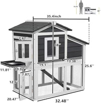 Bunny Cage Premium Rabbit Hutch with Leak-Proof Roof, 2-Story Bunny House for Guinea Pigs & Hamster,Wooden Chicken House with Deep Pull-Out Tray, Waterproof Chicken Coop for Outside (Grey)