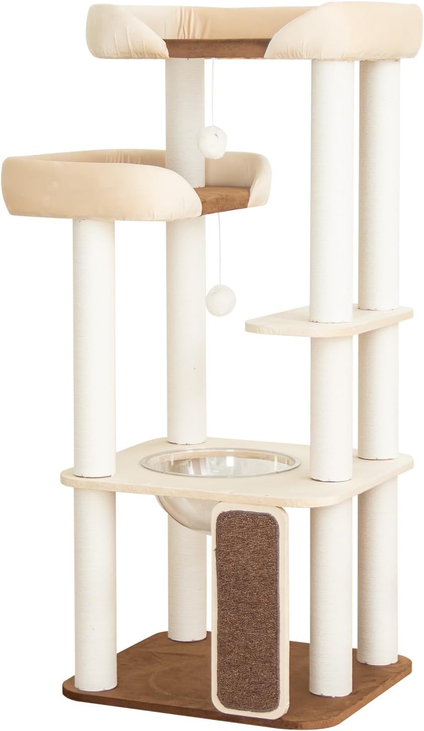 37.5" Cat Tree Tower for Large & Senior Cats, Low-Step Design – Essentials for Cats - White 53''