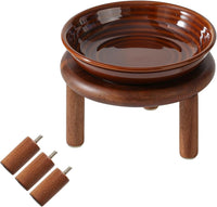 Elevated Cat Bowls, Ceramic Cat Bowl with Bamboo Stand Wide Opening – Essentials for Cats - Brown / Stripe x1 + Acacia Wood