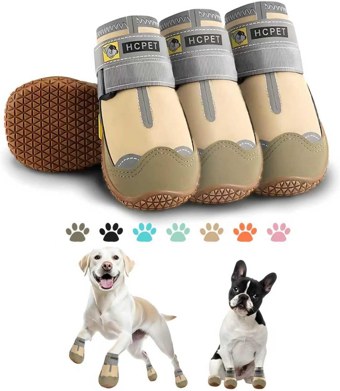 Dog Boots Waterproof Dog Shoes for Medium Large Dogs - Khaki / Width 2.55 in