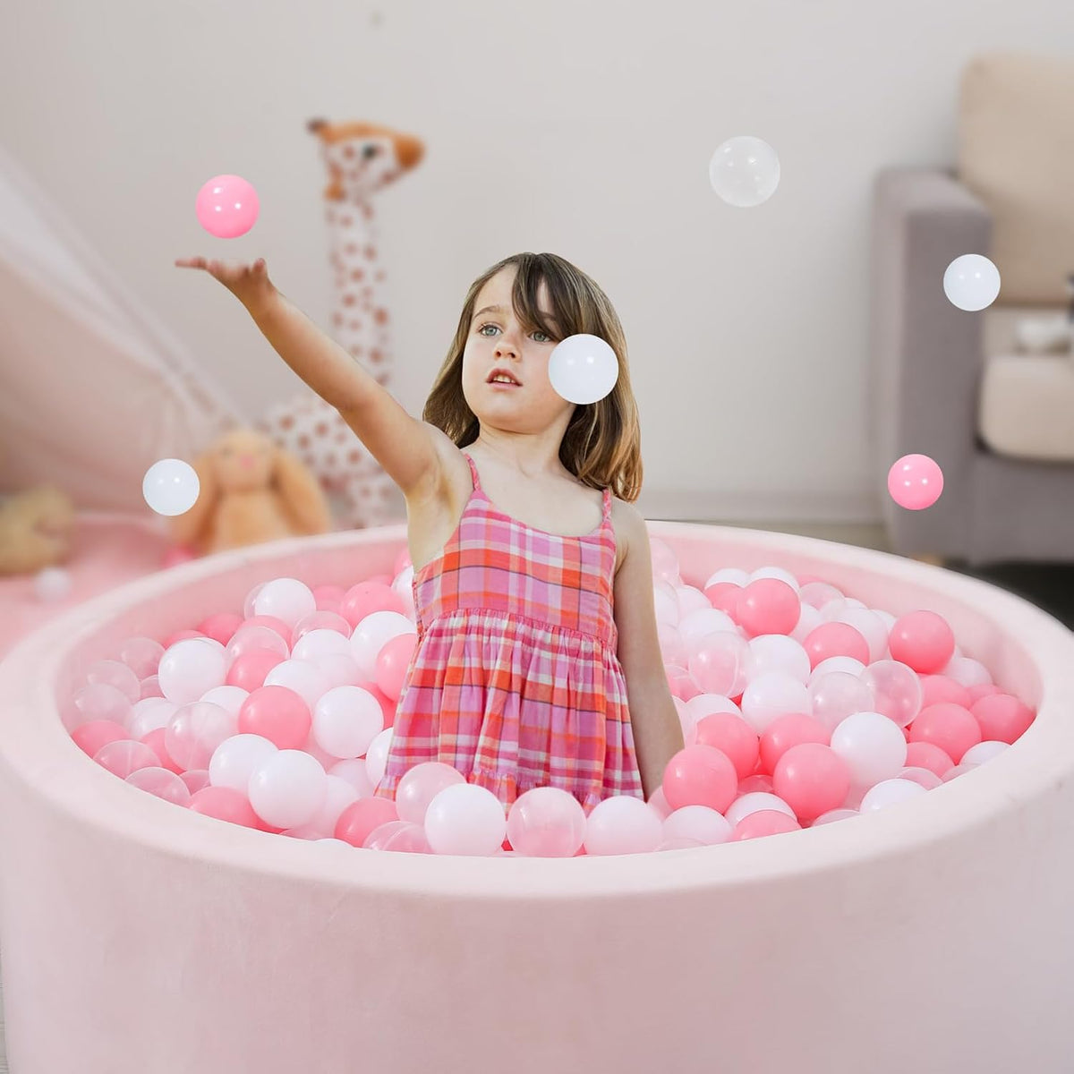 Ball Pit Balls for Toddlers, Crush Proof - Pink+White+Transparent / 200 balls - image 4