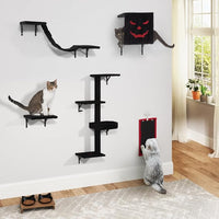 COZIWOW Wall-Mounted Cat Tree | Space-Saving Feline Furniture with Multiple Levels | Durable Scratch Post for Indoor Cats, Black&Red