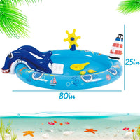 LUKBERA inflatable animal kids pool with slide, sprinkler arch and toy animals - view 3