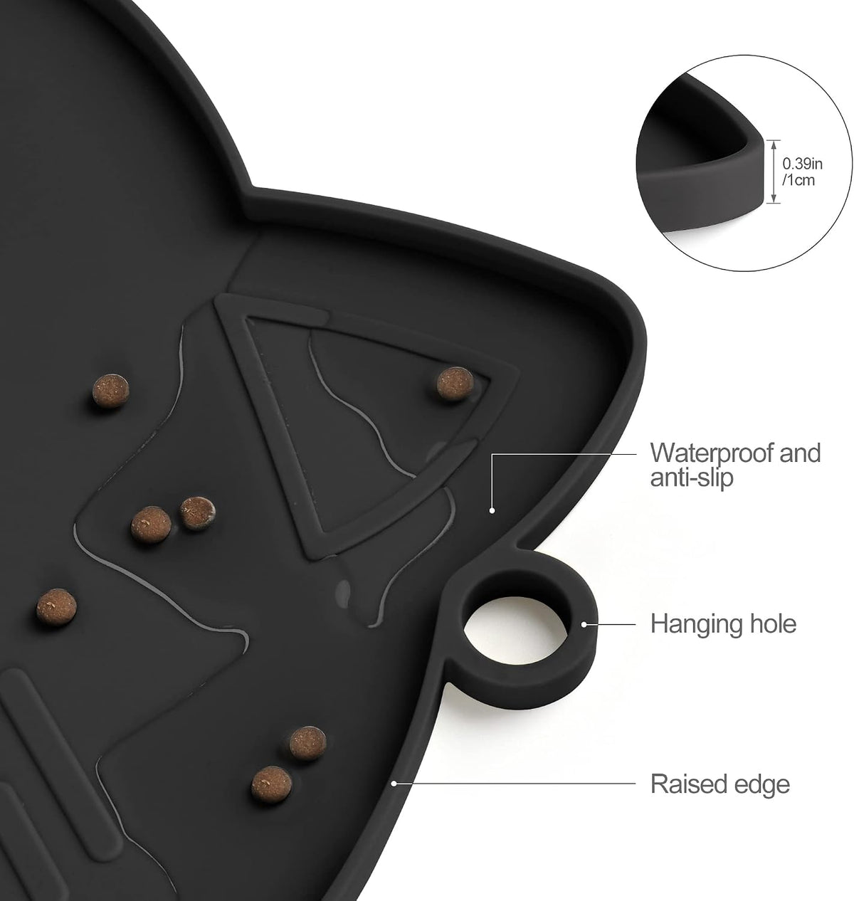 Coomazy Cat Food & Water Mat Thicker Non-Slip Silicone Mat - Black / 17.7''L x 10''W - image 3