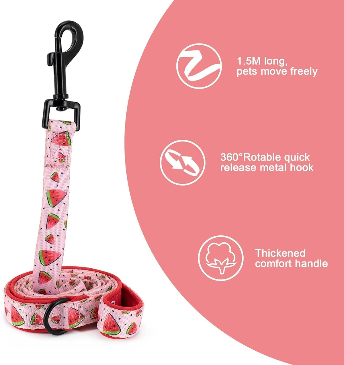 Dog Cat Harness and Leash Set - watermelon / L (Neck 15.7"-21"; Chest 19.6"-28.3") - image 4