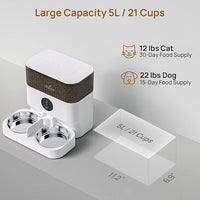 iPettie Automatic WiFi Pet Feeder for 2 Pets, 5L/21 Cup Capacity, 1-10 Meals Per Day, Adjustable Bowl Height, Smart Dog Cat Feeder with 2 Stainless Steel Bowls, Voice Recording, 2.4G WiFi App Control