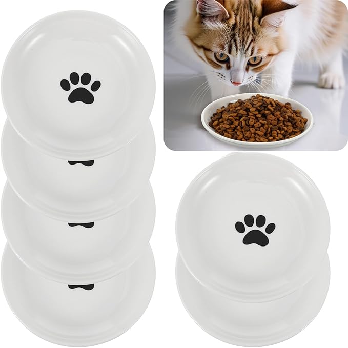 6 Pack Cat Food Bowl, Ceramic Cat Bowls, Anti Whisker Fatigue Cats Bowl Set, 5.9 Inches Shallow Wide Kitten Plates for Food and Water