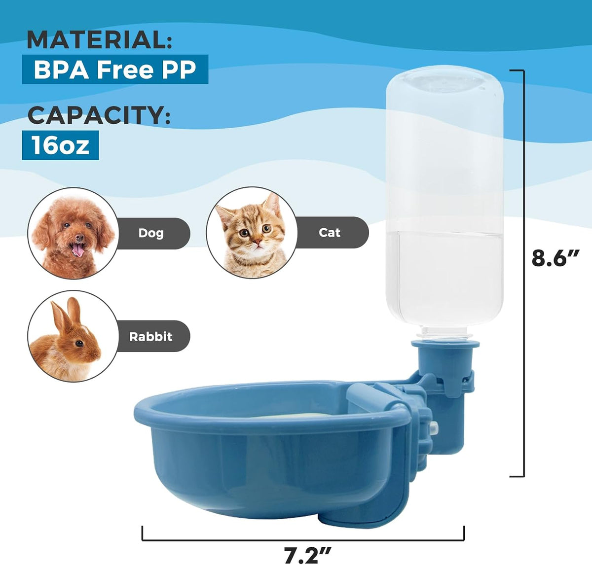 VANNON Gravity Pet Water Bowl, Grey - 16oz / B-Blue - image 4