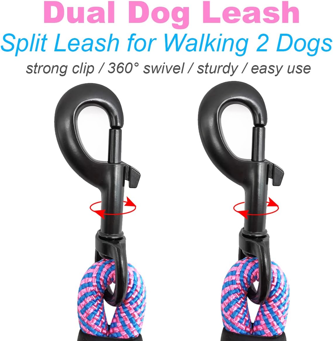 Double Dog Leash Coupler Heavy Duty Extension Rope for Two Large Dog – Essentials for Dogs - Small (1/3"D x 33"L) / Pinkblue - image 3