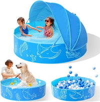 Hikiddy Foldable Kiddie Pool with Canopy: Baby Infant Toddler Kids - Blue-blue / 47in