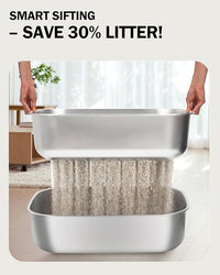 Stainless Steel Sifting Litter Box with Lid, Metal Litter Pan Tray with Scoop for Big Cats & Multi Cat, Extra Large Cats Litterbox Odor Control, Easy Clean (with Enclosure & Step, X-Large)