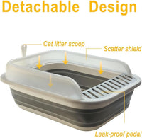 Open Cat Litter Box with High Side, Anti-Splashing Kitty Litter Pan Collapsible Travel Litter Potty Pan Scoop Leak-Proof Pedal Cat Toilet No Smell Easy Clean (M Blue High Side)