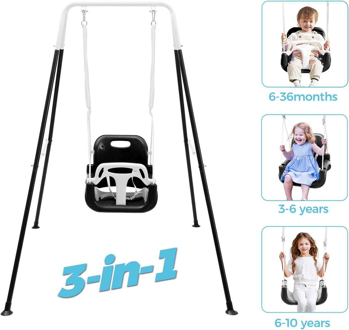 FUNLIO Toddler Swing with Foldable Metal Stand for Toddlers Aged 1~10 - Black - image 3