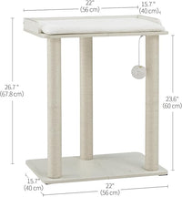 FourFurPets 26.7in Large Cat Tree Tower Condo, Cat Scratch Posts for Indoor Cats, Big Plate, Three 23.6in Full Sisal Scratching Posts, White