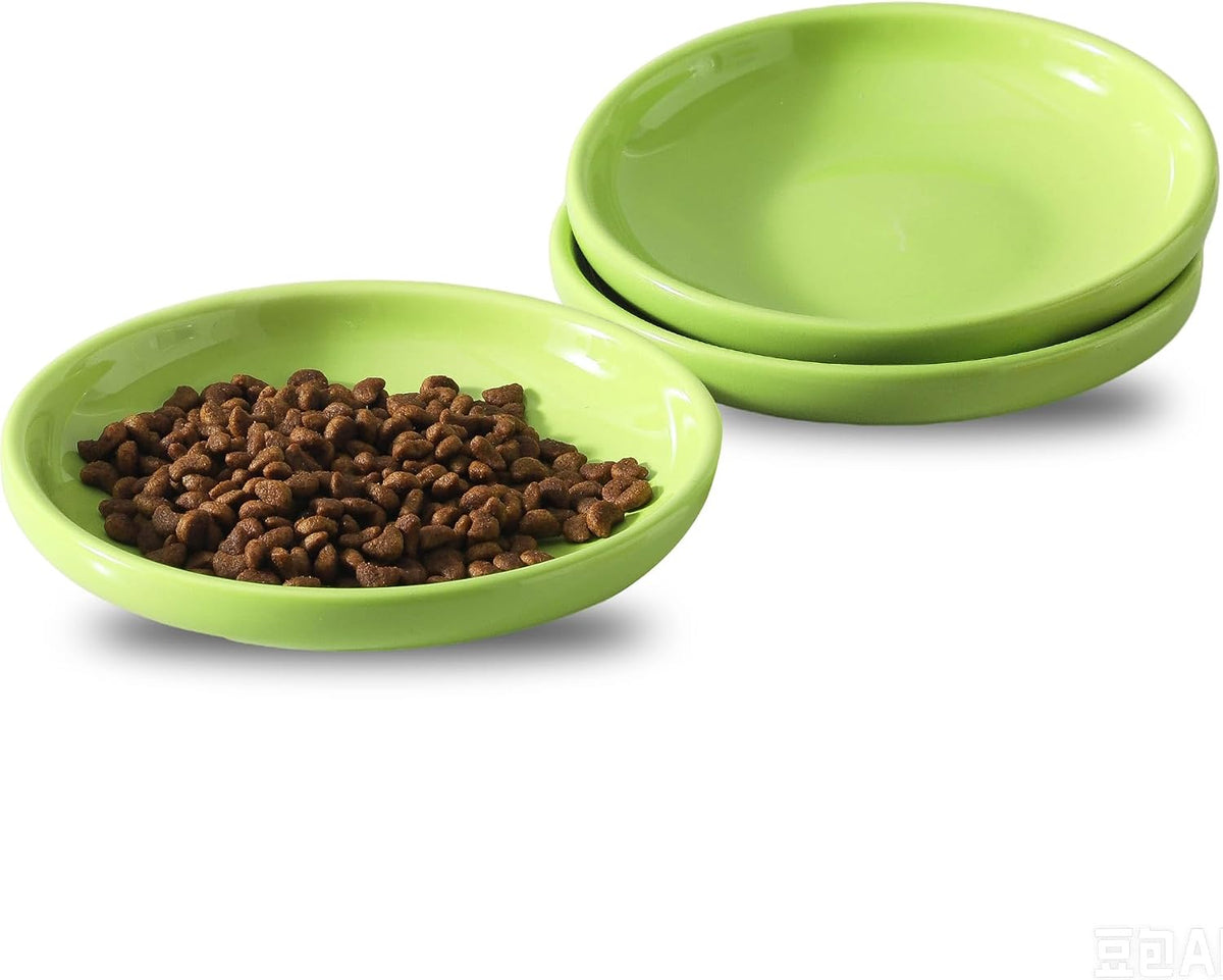 3 PCS Ceramic Cat Bowls, Small Dog Dish - Green