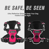 BARKBAY No Pull Dog Harness Front Clip Heavy Duty Reflective Easy Control Handle for Large Dog Walking(Pink,L)