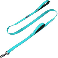 Max and Neo Double Handle Traffic Dog Leash, Reflective - 6 FT / Teal