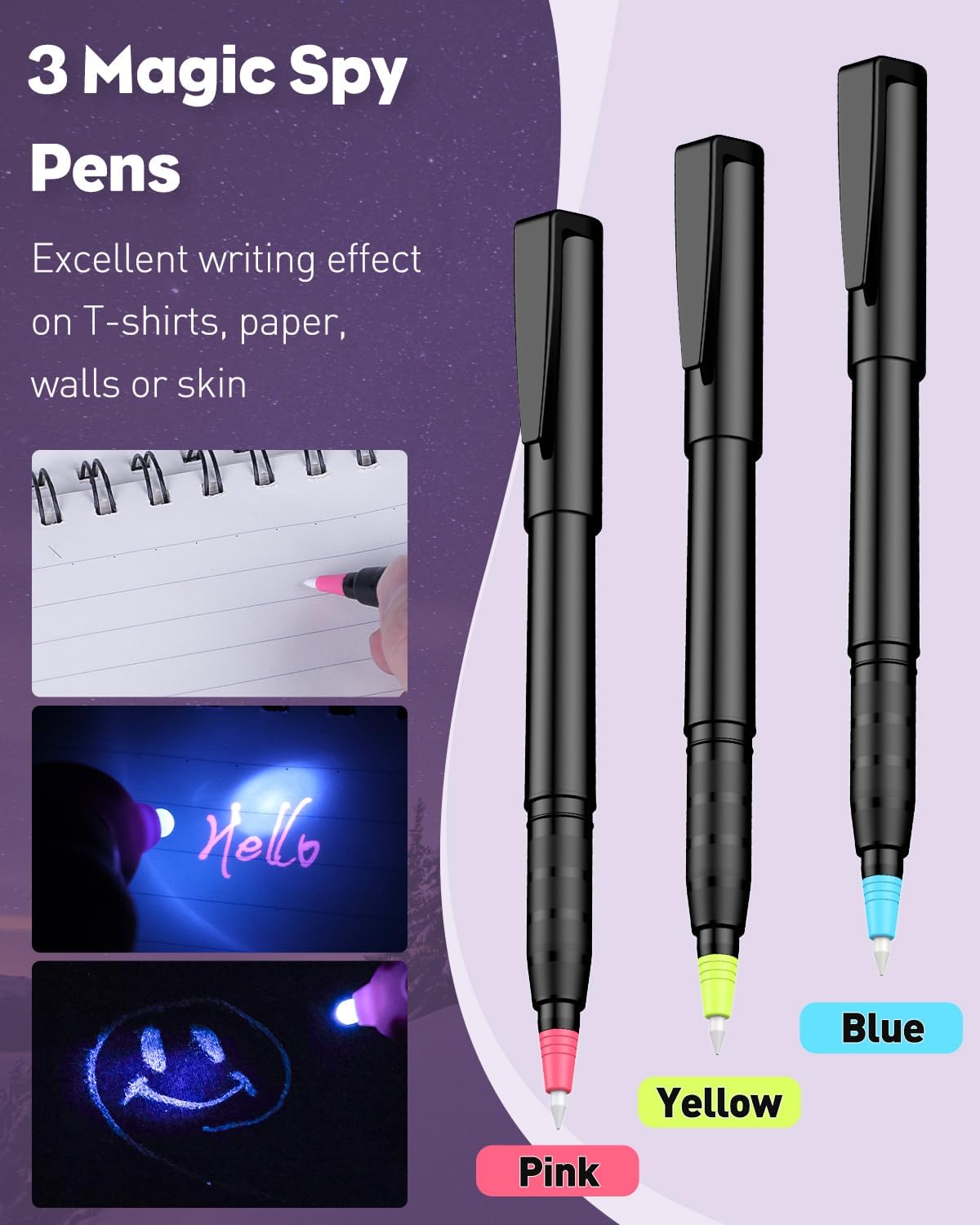 Uniclife invisible ink pen set with 3 spy pens and 3 UV LED keychain flashlights - view 5