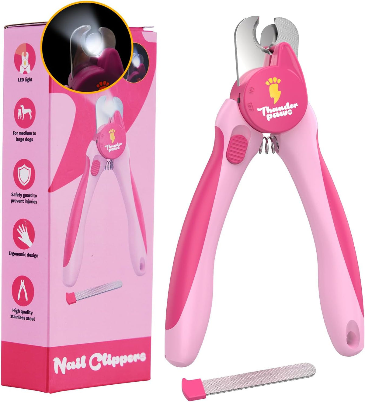 LED Dog Nail Clippers with Light, Pet Nail Trimmer – Essentials for Dogs - Pink / Large