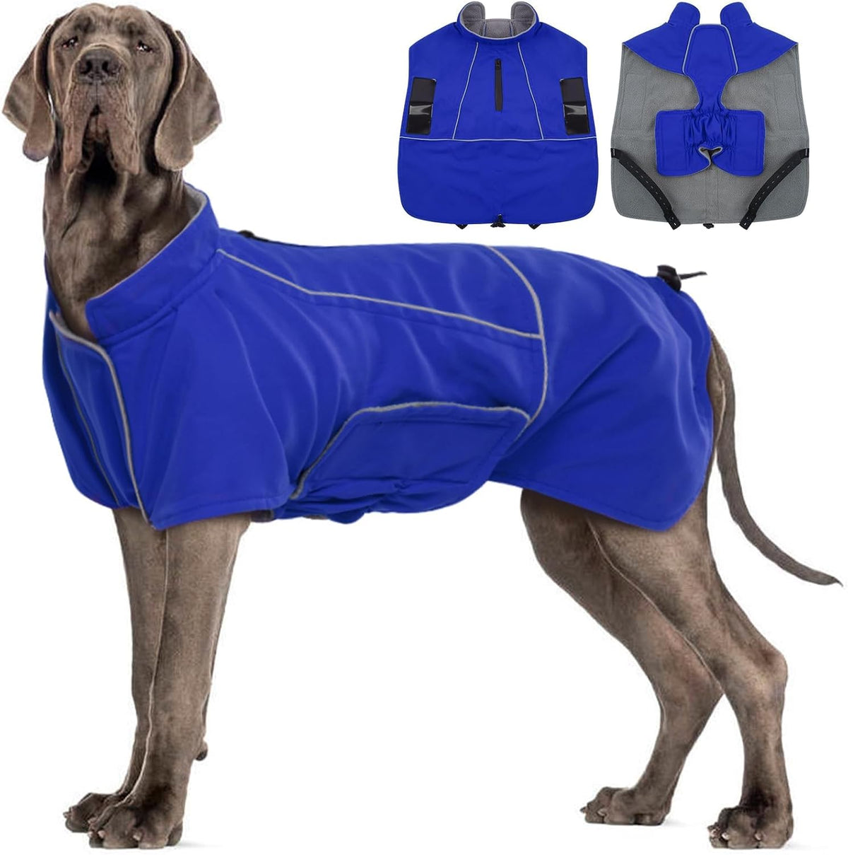 Waterproof Dog Raincoat, Dog Winter Coat with Fleece Lining, L - Blue / XXXX-Large