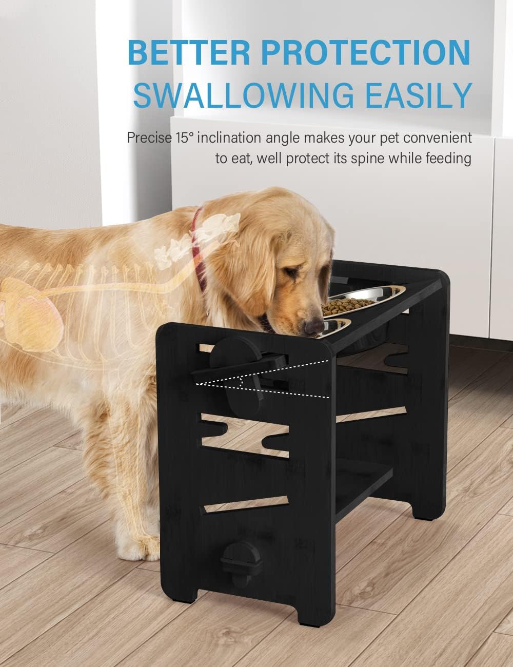 Elevated Dog Bowls, Raised Dog Bowl Stand Adjustable Small - Black / Medium / Without Mat - image 4