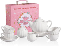 Sweejar porcelain tea set for little girls in pumpkin shape with teapot, cups and saucers - view 6