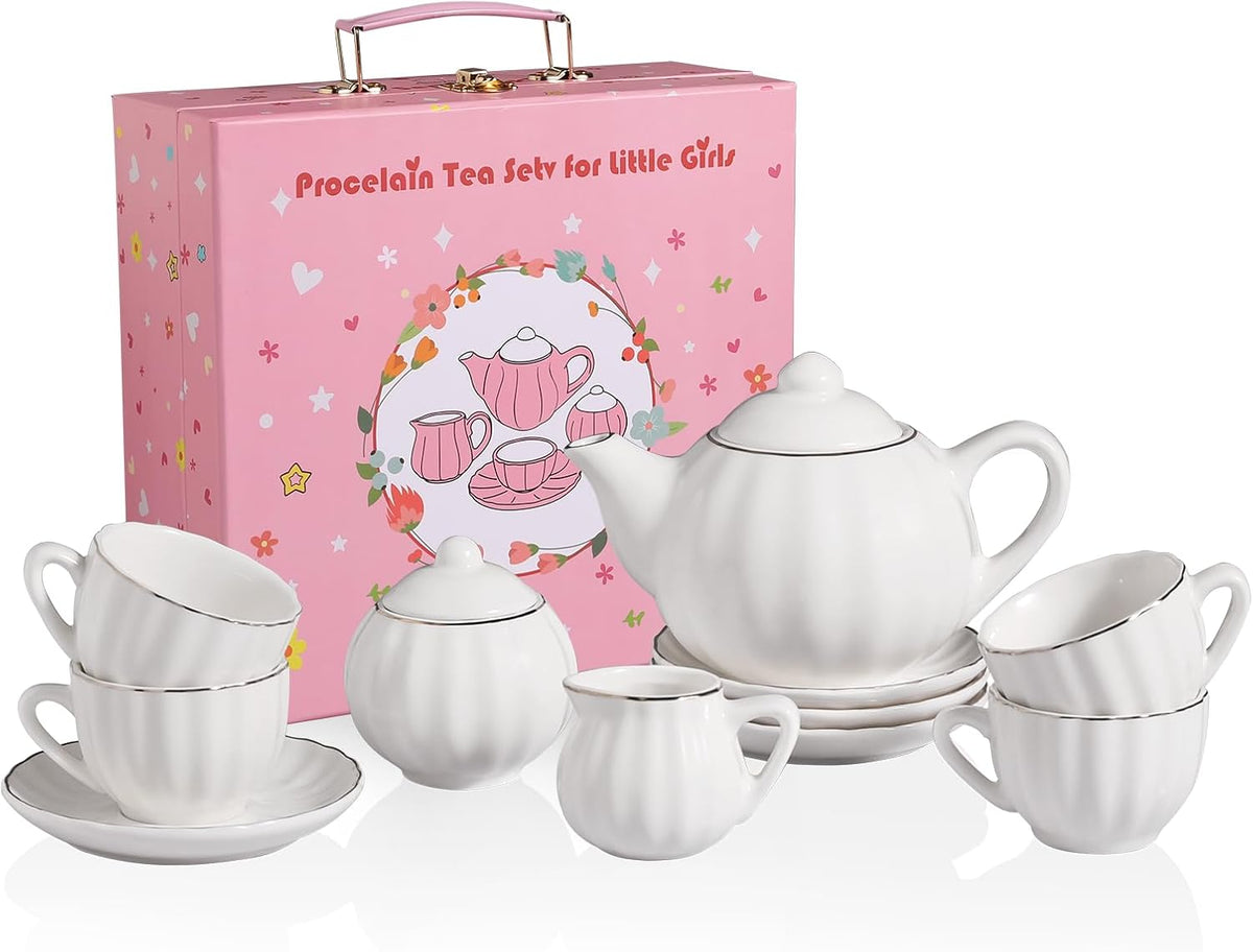Sweejar porcelain tea set for little girls in pumpkin shape with teapot, cups and saucers - view 6