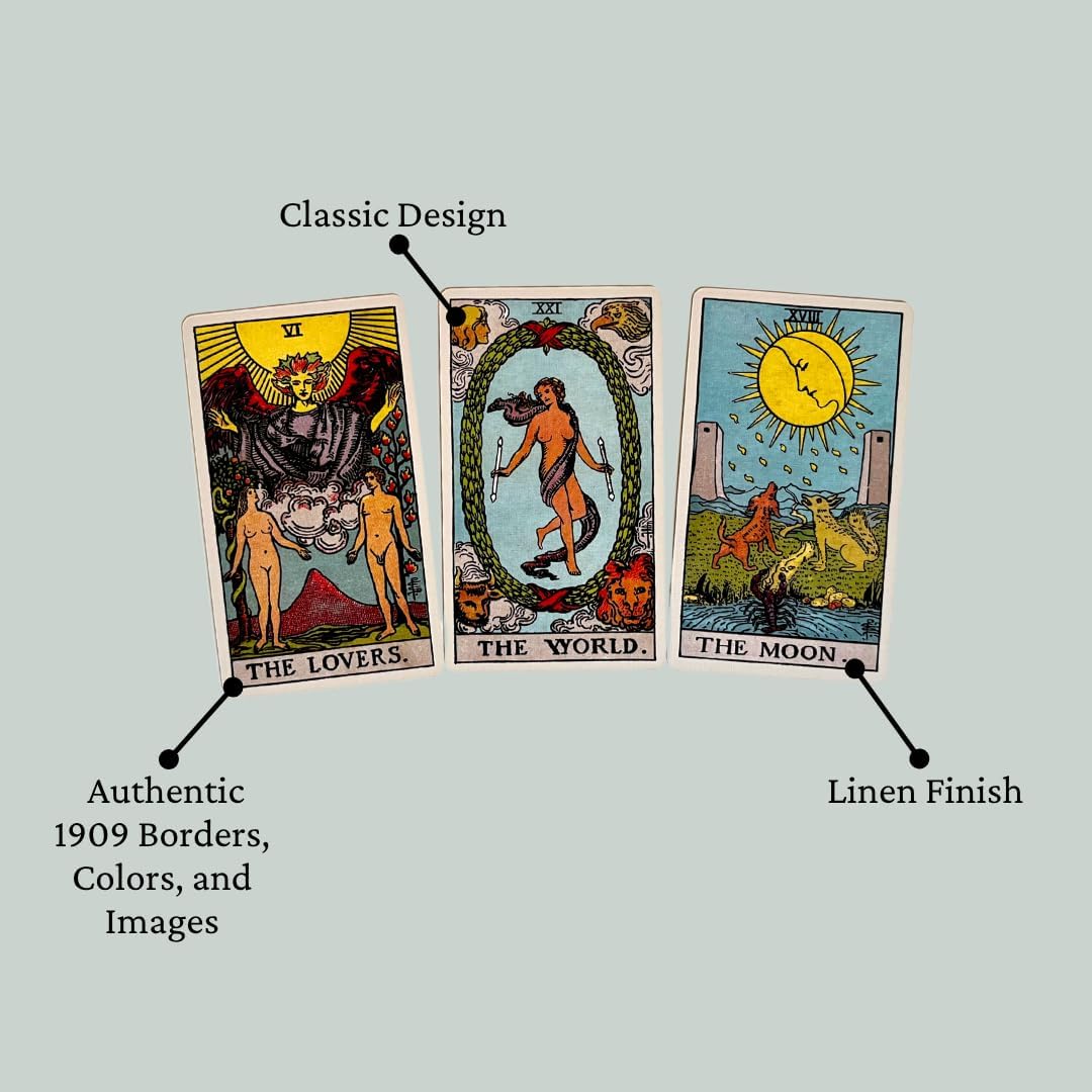Classic 1909 Tarot Deck – Vintage Reproduction Tarot Cards with Original 1909 Artwork – Linen - image 3