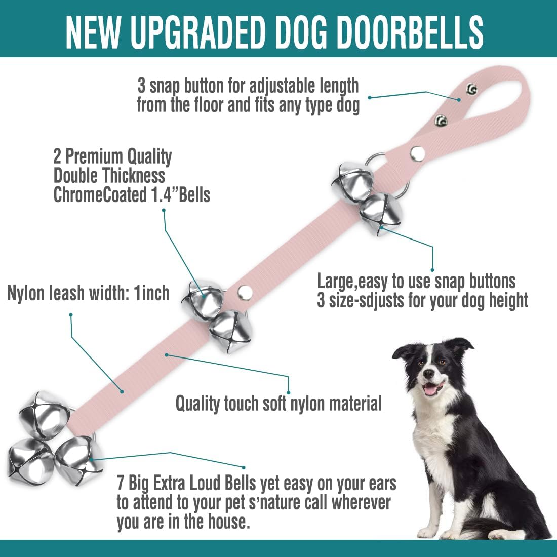 BLUETREE Dog Doorbells Premium Quality Training Potty Great Dog Bells - 03-Light Pink - image 2