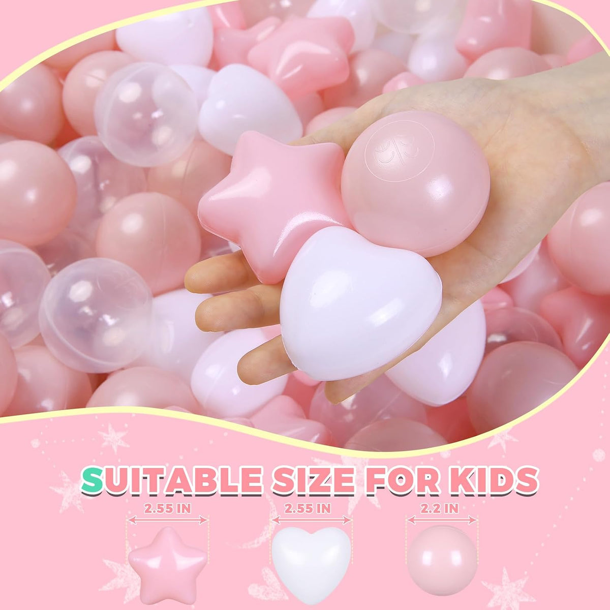 TRENDPLAY Ball Pit Balls Star and Heart Shapes for Toddlers - White Pink / 200 - image 3