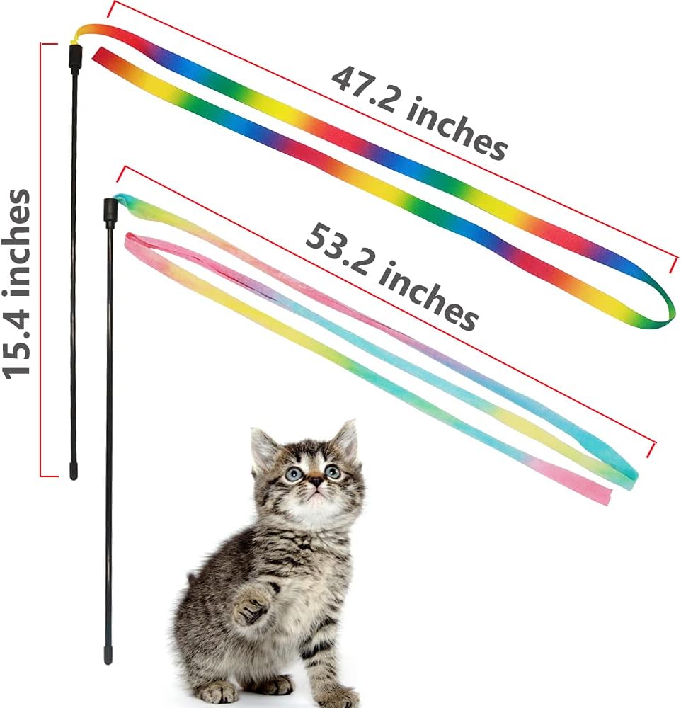 LASOCUHOO Interactive Cat Wand Toys Interactive Cat Teaser Wand - Rainbow - image 2