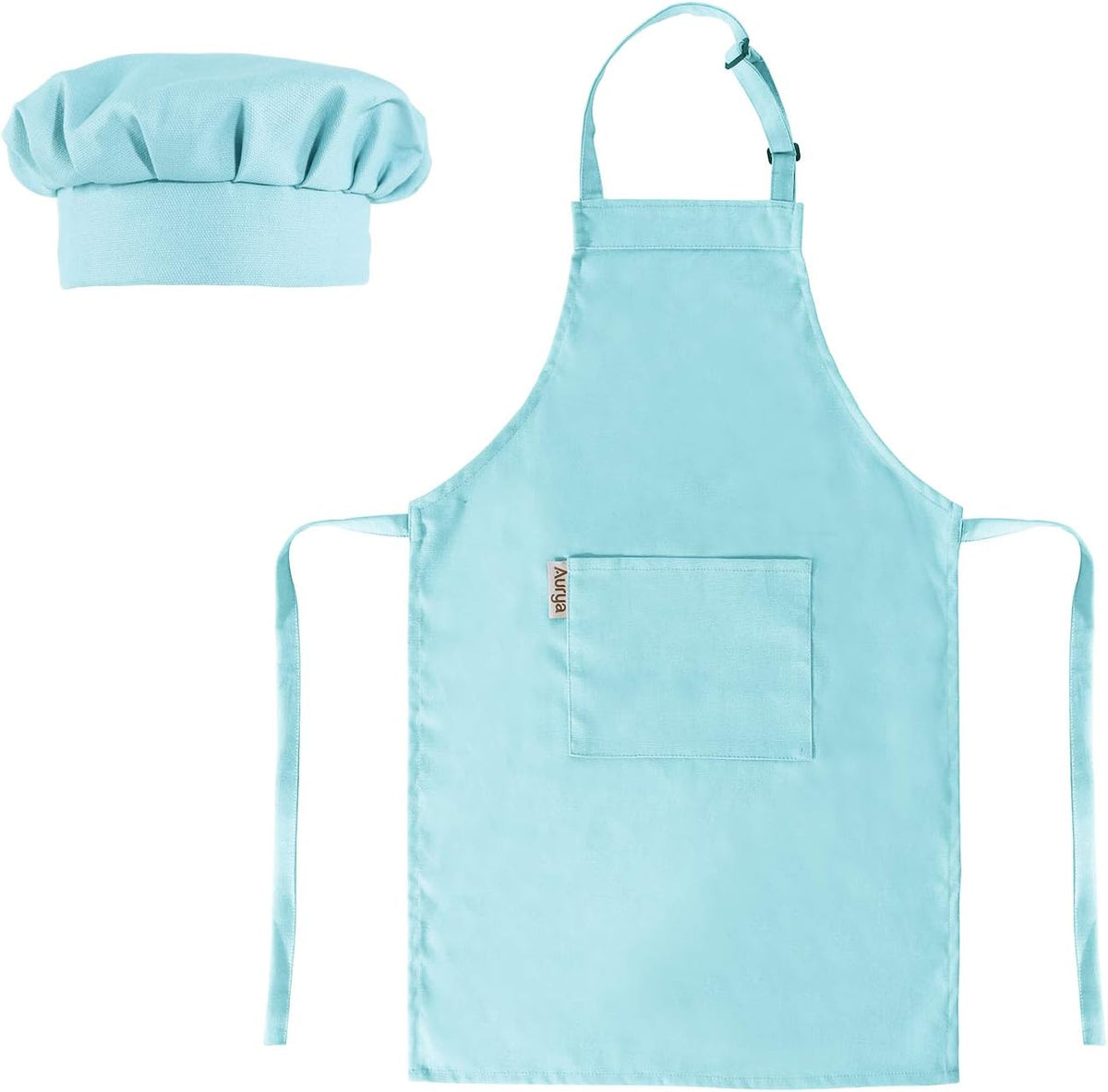 Aurya kids apron and chef hat set in light blue with front pocket and adjustable strap - view 10