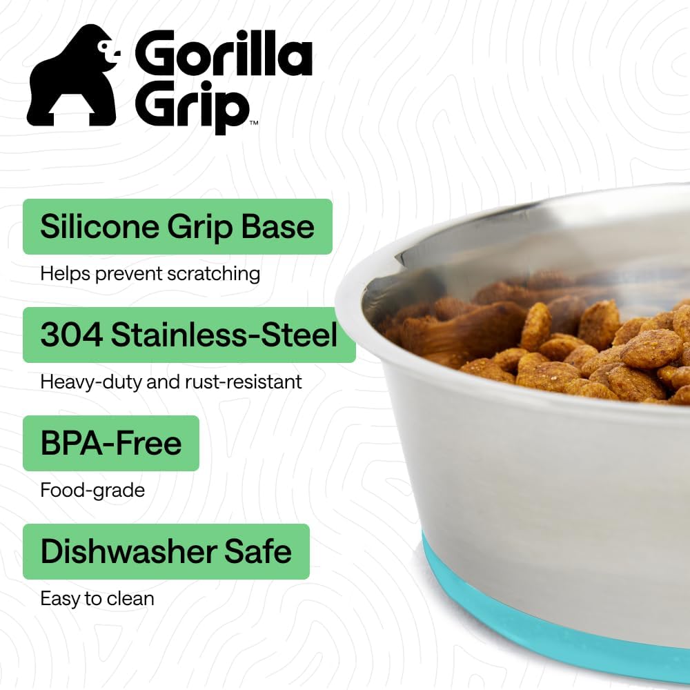 GORILLA GRIP Dog Bowl Set, Food Grade 304 Stainless Steel, 8 Cup - Turquoise / 4 Cup - Single Bowl - image 2