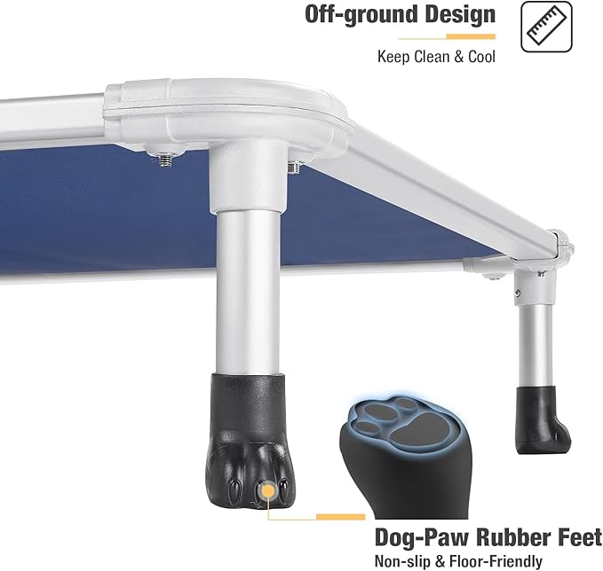 Veehoo Chew Proof Elevated Dog Bed - Cooling Raised Pet Cot - Silver Aluminum Frame and Durable Textilene Mesh Fabric, Unique Designed No-Slip Feet for Indoor or Outdoor Use, Blue, X-Large, CWC2003