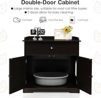 PETSITE Cat Litter Box Enclosure, Large Cat Washroom End Table with Drawer & 2 Doors, Wooden Cat House Storage Cabinet, Hidden Litter Box Furniture, Brown