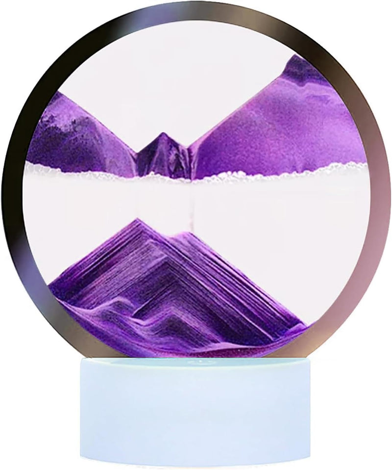 rysnwsu Moving Sand Art Picture Round Glass 3D Deep Sea Sandscape - Purple / Button-Control