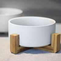 Petygooing Dog Bowls,White Ceramic Cat and Dog Bowl Set with Wood Stand for Food and Water, Non-Slip Cute Modern Pet Dish Set for Cats & Medium Dogs (28OZ)