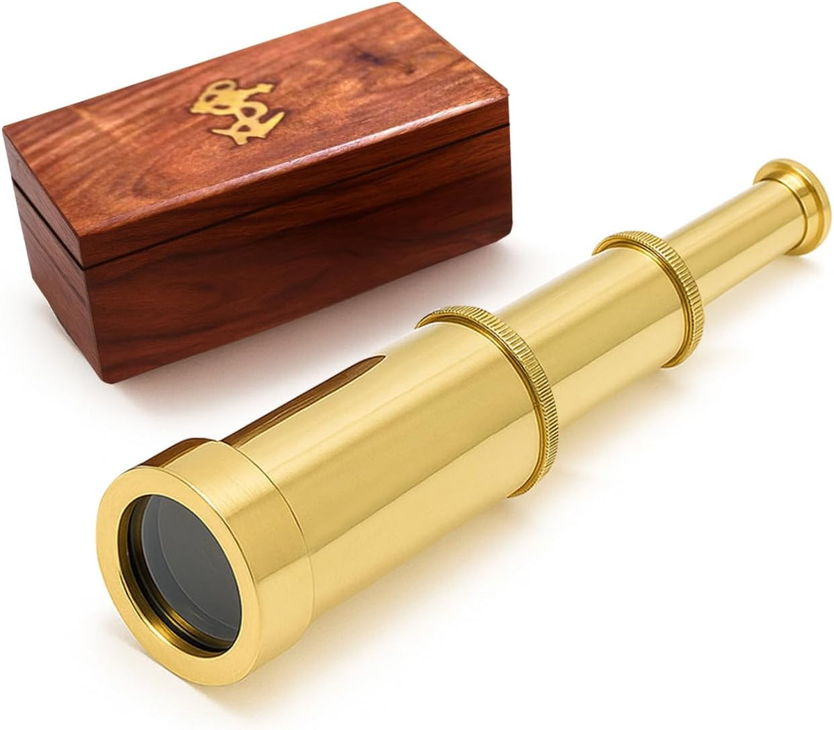 NauticalMart 6 Inch Brass Telescope with Wooden Box for Nautical