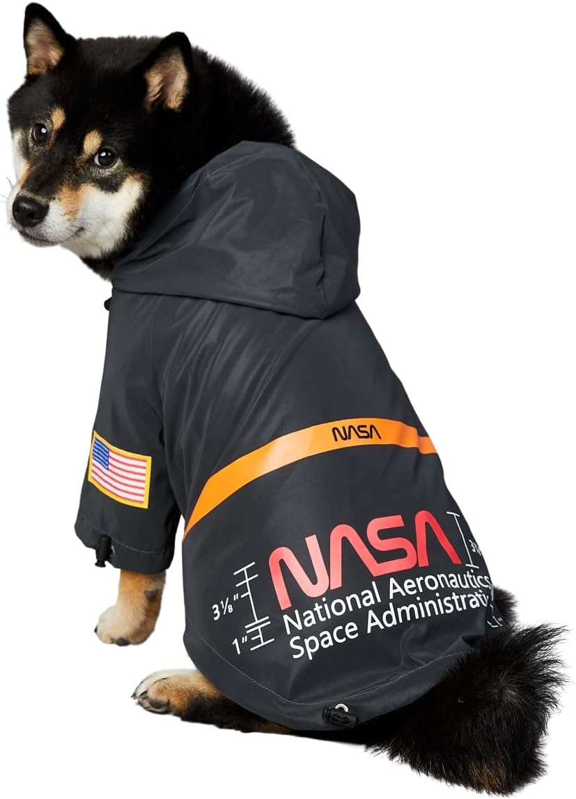 NASA Raincoats, Reflective Rain Jacket Waterproof, Dog Costume - 4XL (Chest: 28''-32'' / Suggest: 45-68 lbs) / NASA-Black