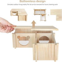 Wooden Hamster Platform and Dwarf Hamster House,Cute Syrian Hamster Tiny House Hideout,Large Balcony Lookout Holes,for Dwarf Gerbils and Mouse Mice Rat Other Small Animals(F)
