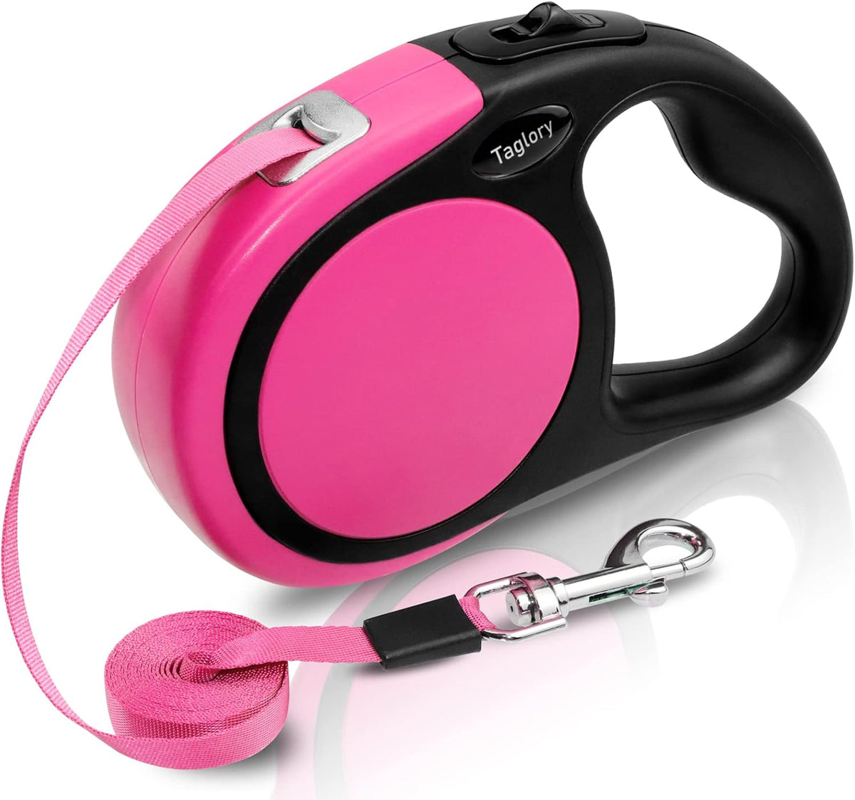 Taglory Retractable Dog Leash, One-Handed Brake, Up to 44 lbs - Pink / Medium