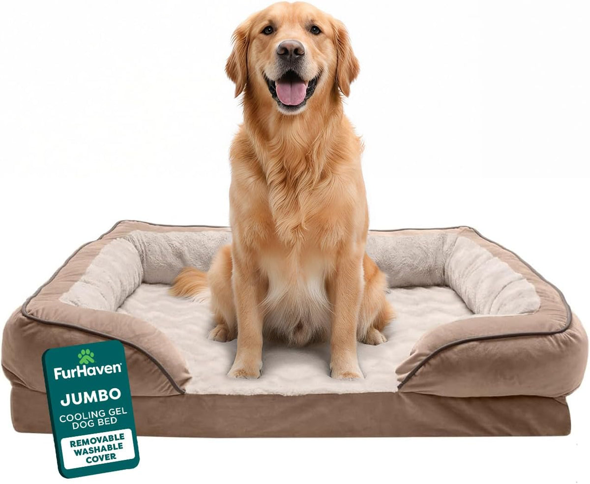 FurHaven Cooling Gel Dog Bed for Large Dogs - Jumbo / Brownstone