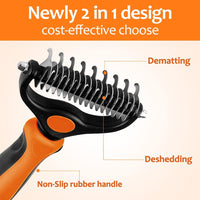 Undercoat Rake for Dogs, Pet Hair Grooming Brush - Orange - image 3