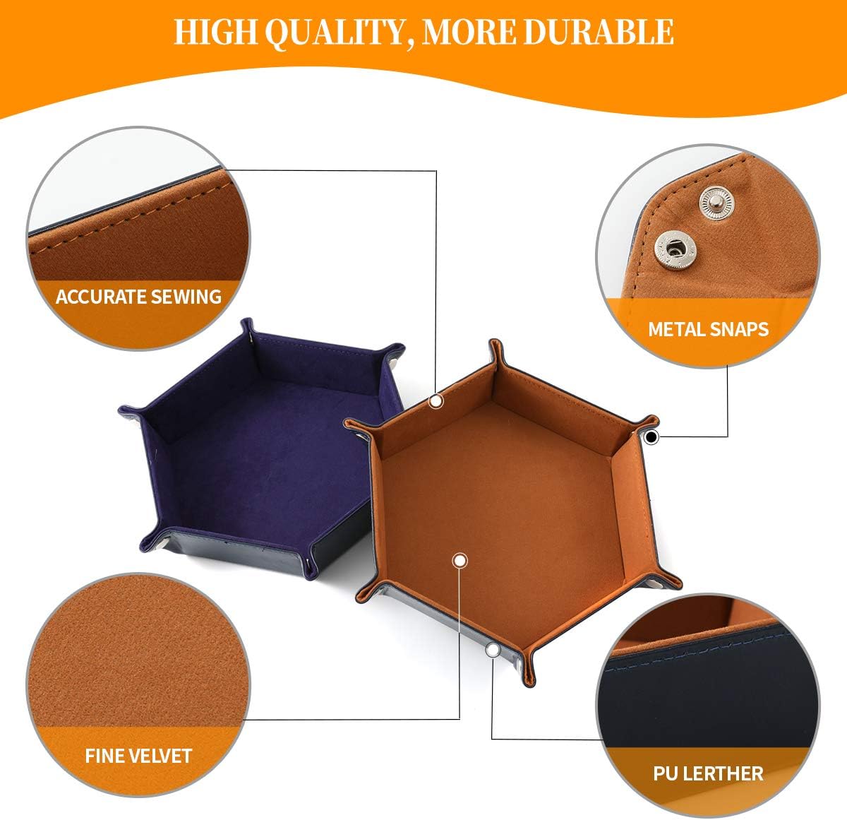 Grajar 2 Pcs Portable Folding Dice Rolling Tray Set for RPG DND Table - Navy Blue and Camel - image 3