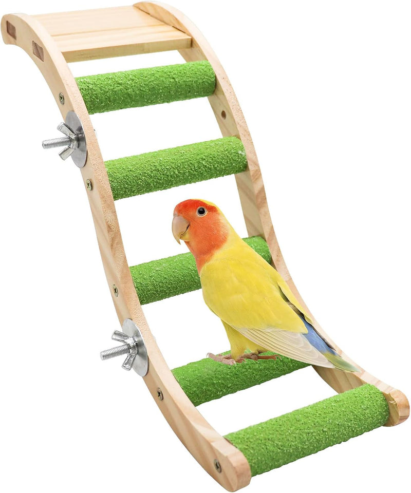 Bird Ladder Bridge, Wooden Pet Parrot Hamster Climbing Ladder Toys, Pet Bird Cage Accessories, Wood - Green
