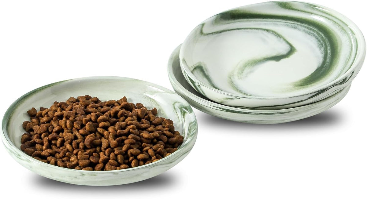 3 PCS Ceramic Cat Bowls, Small Dog Dish - Marble Green