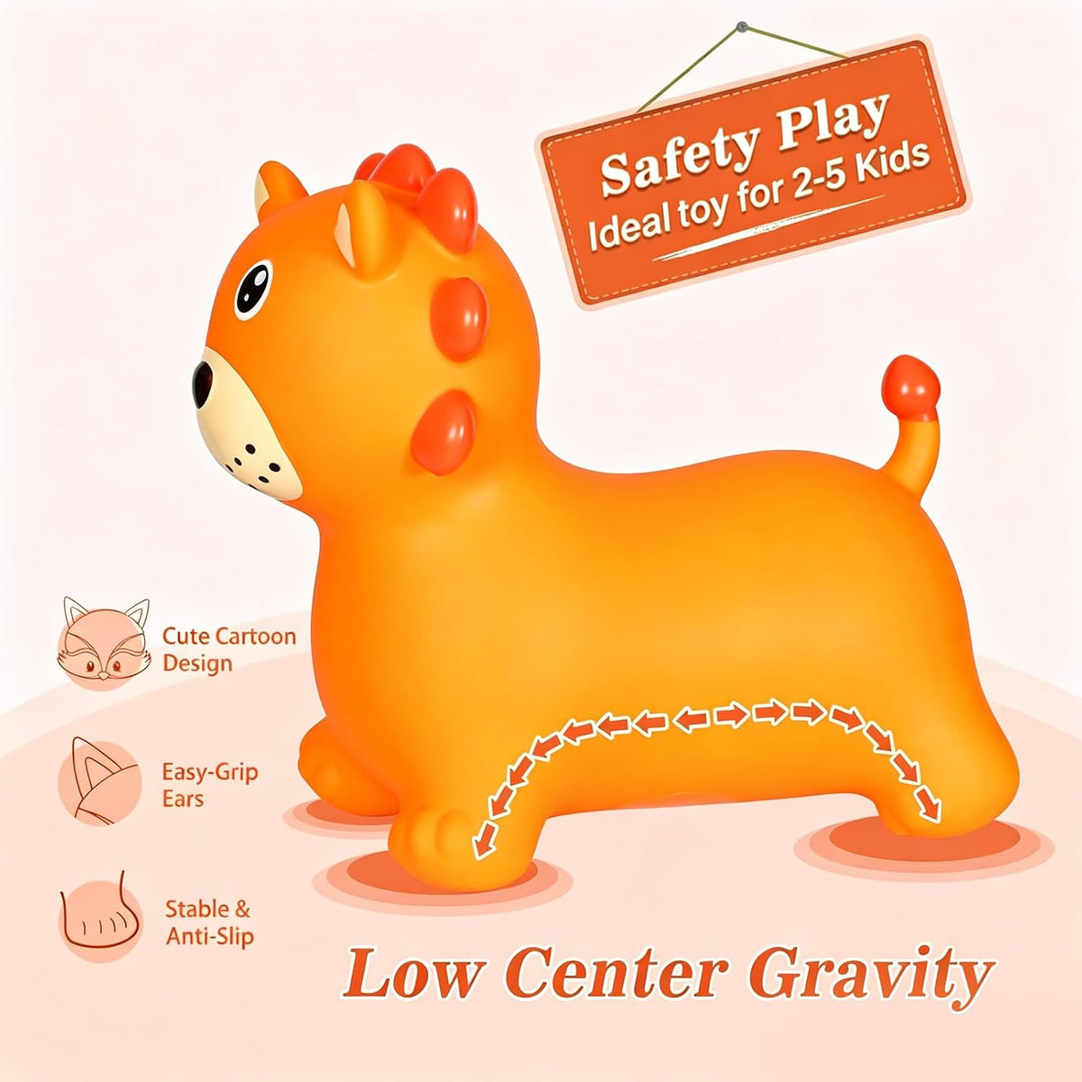 INPANY Bouncy Bull, Cow Hopper for Cowboys, Kid Gifts Toy - Orange Lion - image 3