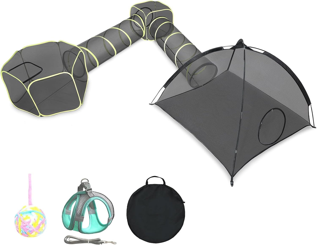 Outdoor Cat Enclosures for Indoor, Portable Mesh Tent - 5PC Cat Tent with Tunnel - image 2