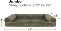 Furhaven Cooling Gel Dog Bed for Large Dogs w/ Removable Bolsters & Washable Cover, For Dogs Up to 95 lbs - Faux Fur & Velvet Sofa - Dark Sage, Jumbo/XL