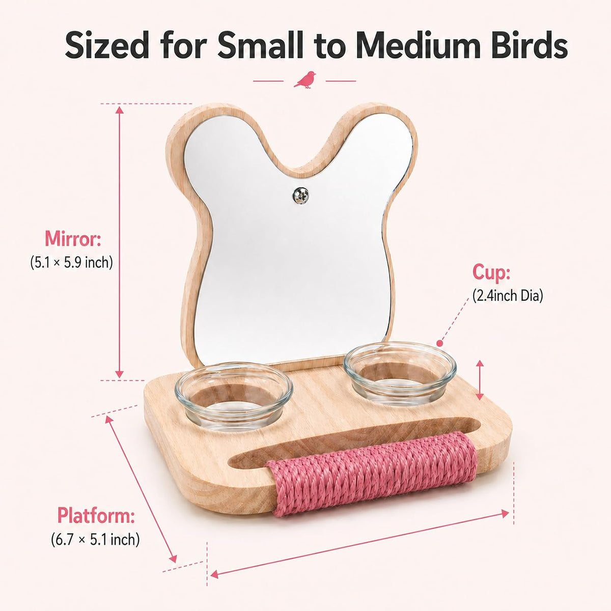 7" Bird Mirror with Rope Perch Bird Toys Swing - 5.9 inch - image 3